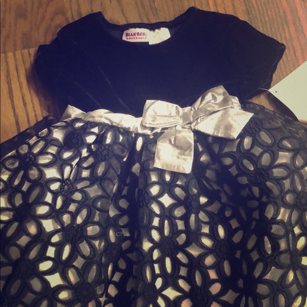 Velvet blue and silver dress 4T Brand new